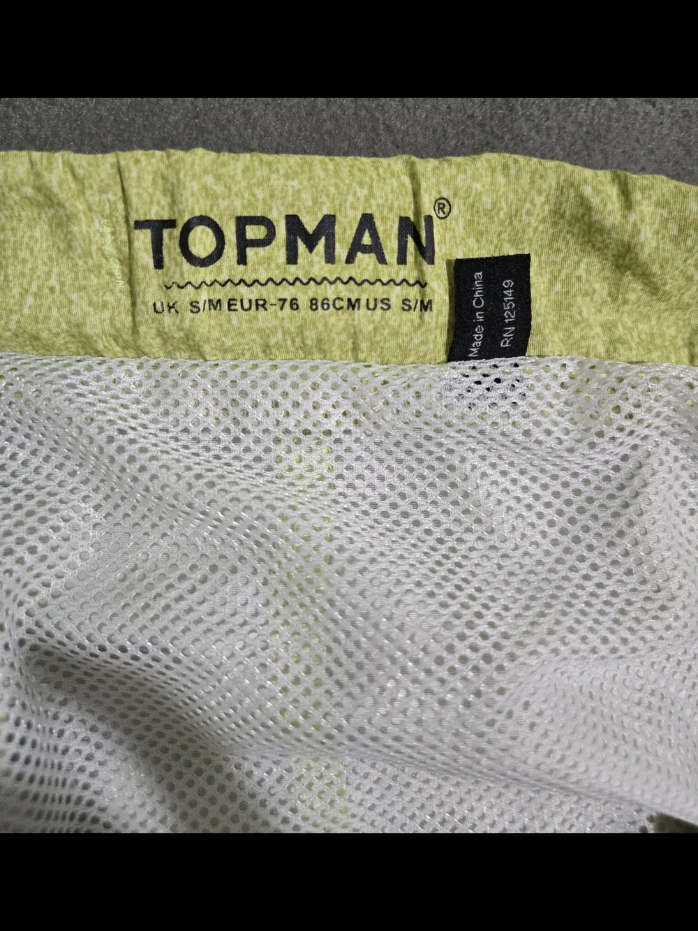 Topman Swim Trunks Men's S/M Lime Green Drawstring Mesh Lined Swim Shorts